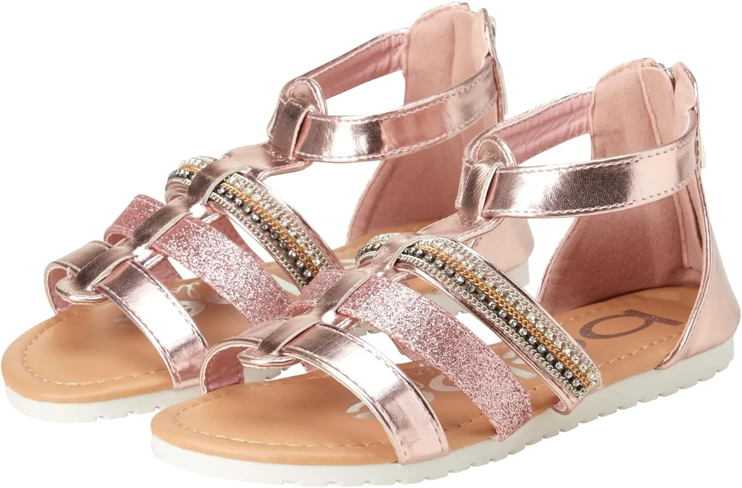 bebe Girls' Sandals - Open Toe Summer Shoes Cute Flat Strappy Gladiator Sandals with Ankle Zipper and Cushioned Sole