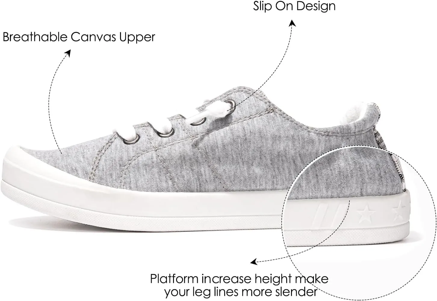 BENEKER Women's Platform Canvas Sneakers Low Top Fashion Sneakers Classic Slip-On Comfort Walking Shoes