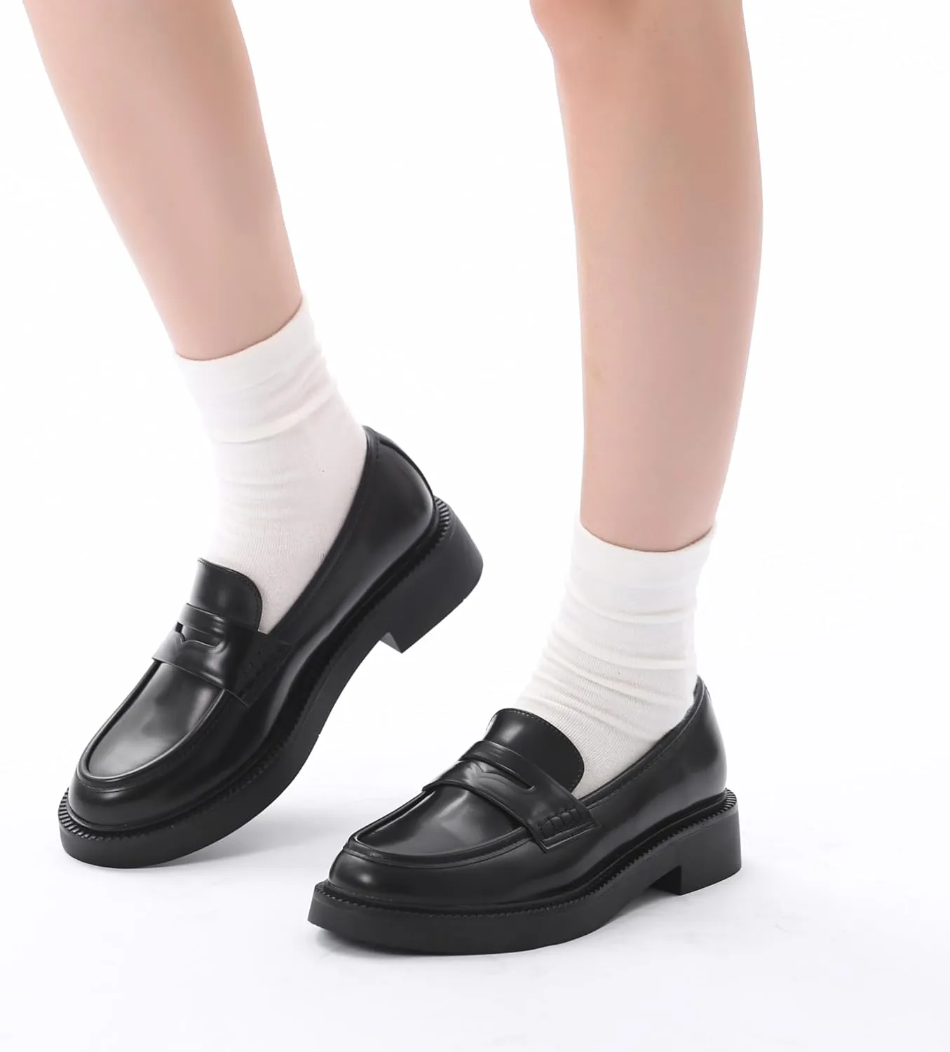 Bernal Loafers for Women Chunky Platform Penny Loafers Fashion Slip On School Shoes Work Shoes with Buckle