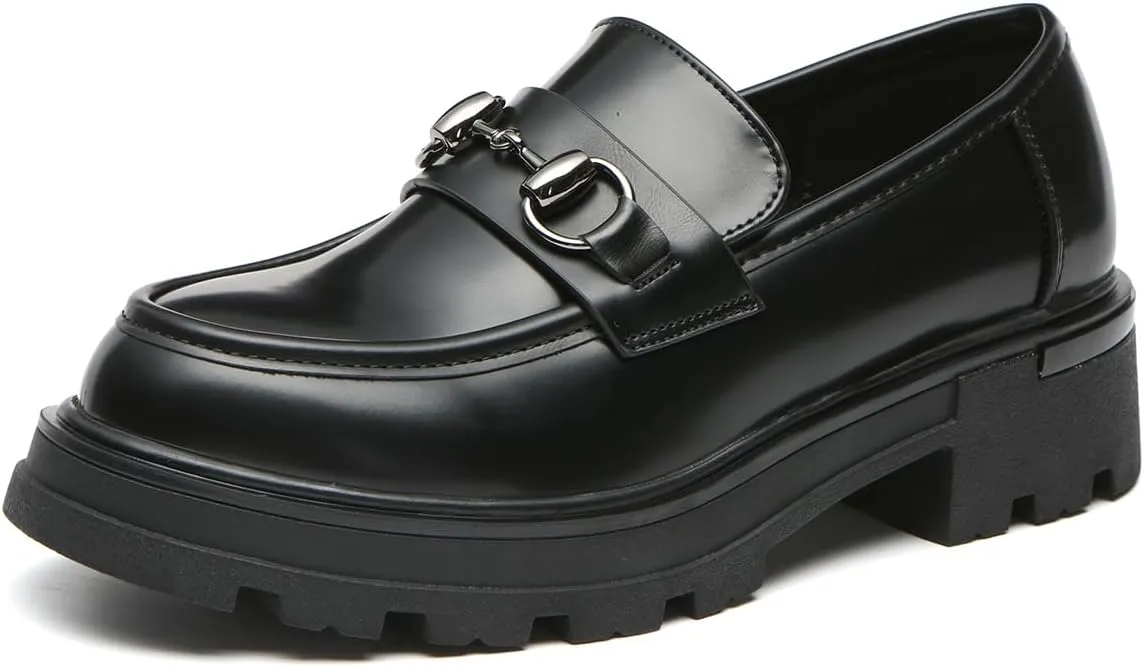 Bernal Women Chunky Platform Loafers Comfy Slip-On Penny Loafers Dressy Shoes Work School Party with Buckle