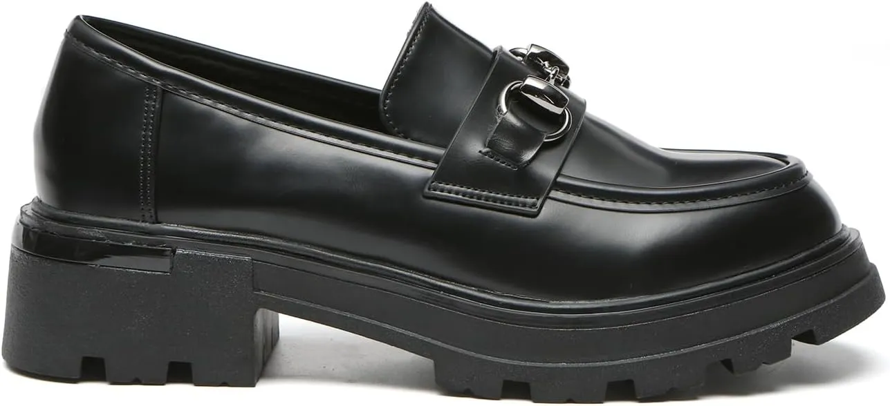 Bernal Women Chunky Platform Loafers Comfy Slip-On Penny Loafers Dressy Shoes Work School Party with Buckle
