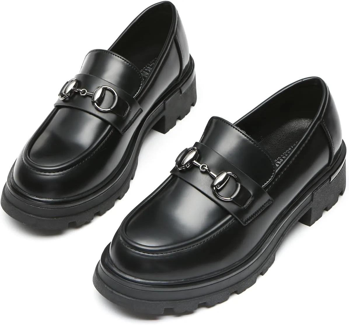Bernal Women Chunky Platform Loafers Comfy Slip-On Penny Loafers Dressy Shoes Work School Party with Buckle