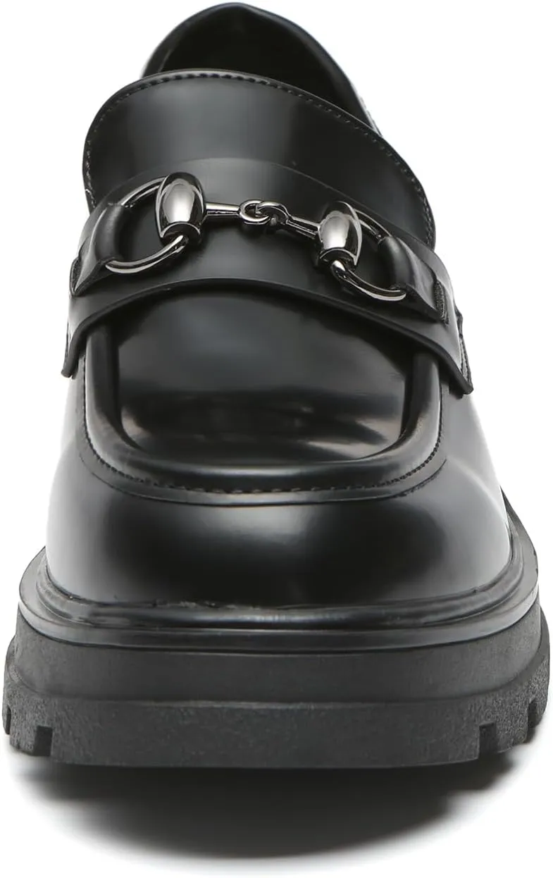 Bernal Women Chunky Platform Loafers Comfy Slip-On Penny Loafers Dressy Shoes Work School Party with Buckle