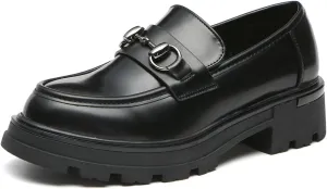 Bernal Women Chunky Platform Loafers Comfy Slip-On Penny Loafers Dressy Shoes Work School Party with Buckle