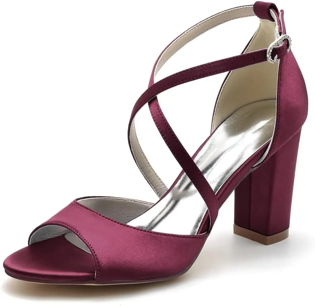 Block Heel Wedding Sandals Cross Strap Chunky Heels for Bride Evening Shoes for Women Formal