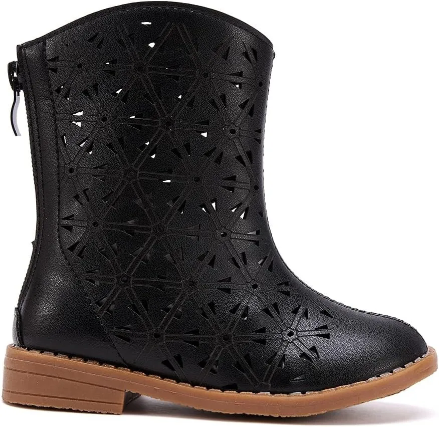 BMCiTYBM Girls Cowgirl Boots Unisex-Child Mid Calf Toddler Cowboy Boots Little Kids Western Boots Round Toe All Seasons Shoes