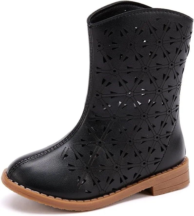 BMCiTYBM Girls Cowgirl Boots Unisex-Child Mid Calf Toddler Cowboy Boots Little Kids Western Boots Round Toe All Seasons Shoes