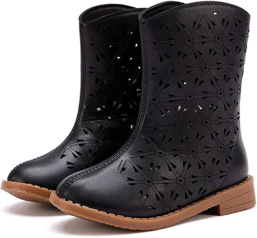 BMCiTYBM Girls Cowgirl Boots Unisex-Child Mid Calf Toddler Cowboy Boots Little Kids Western Boots Round Toe All Seasons Shoes