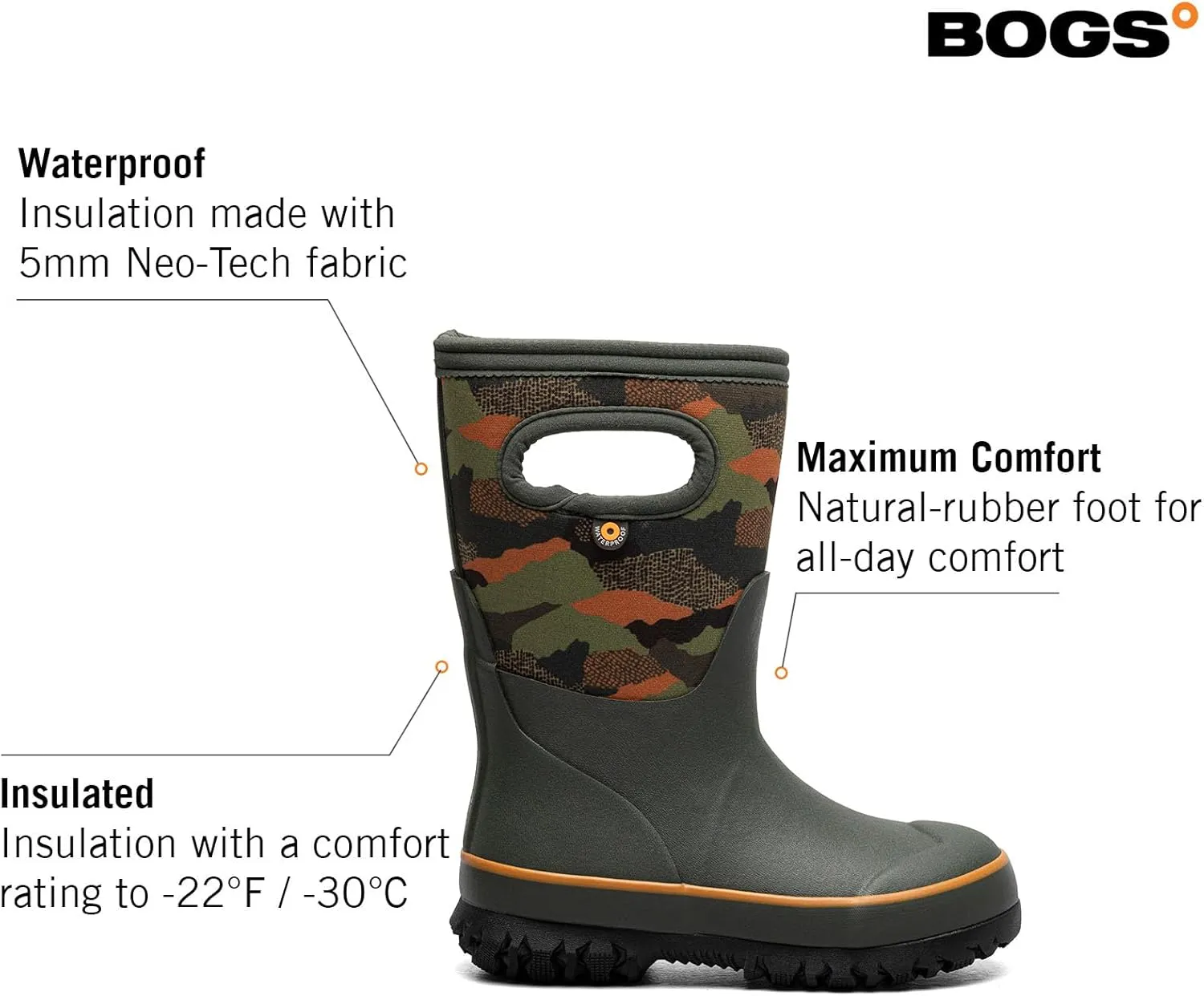 BOGS Grasp Kids Waterproof Insulated All Weather Rain Boots Mud Boots I For Snow, Rain, Winter, Mud and Cold Weather for Toddlers, Girls, Boys, Unisex