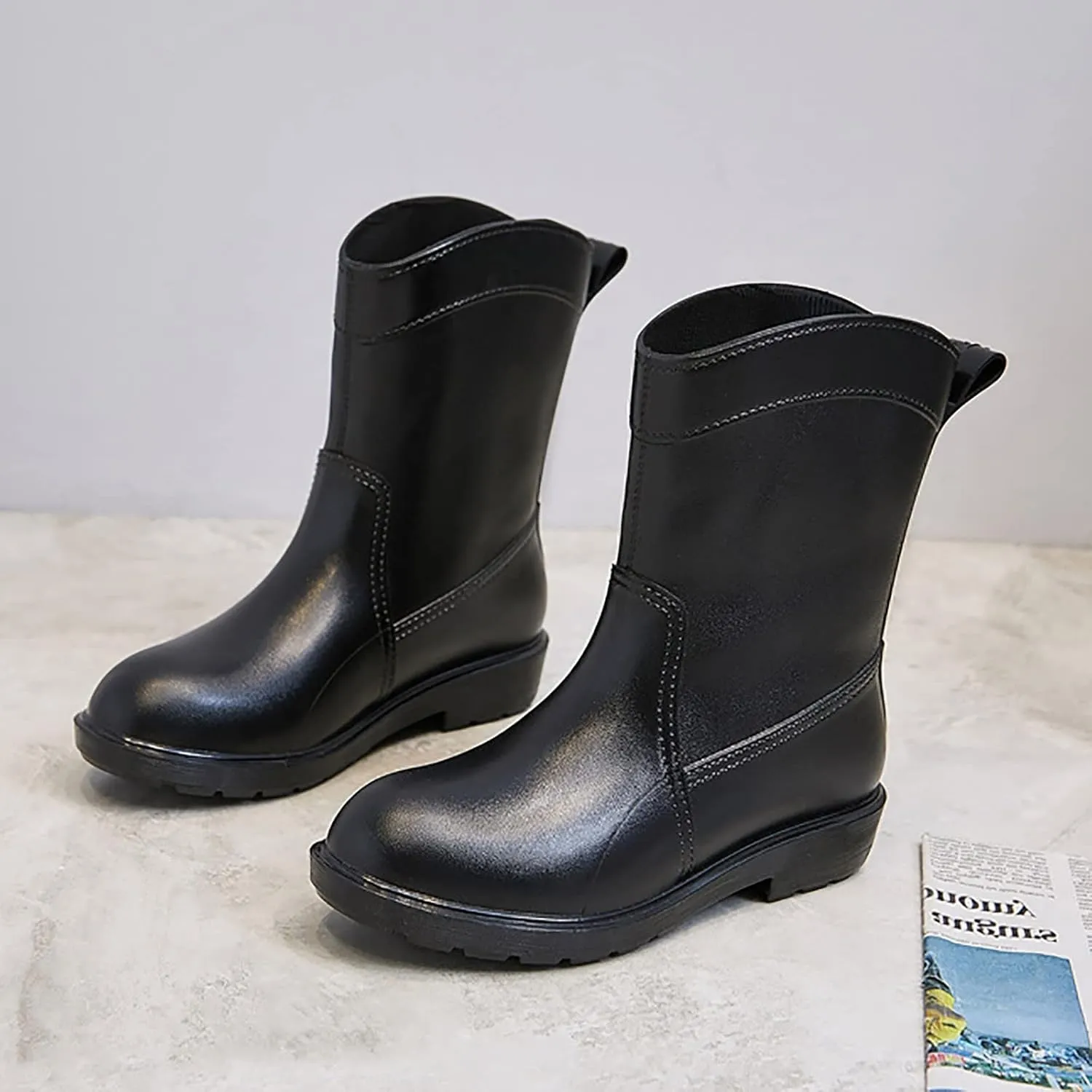 BORAMAX Tall rain Boots for Women and Waterproof Garden Shoes, Anti-Slipping Rainboots for Ladies Stylish Light Car Wash Footwear for Lawn Care, Gardening