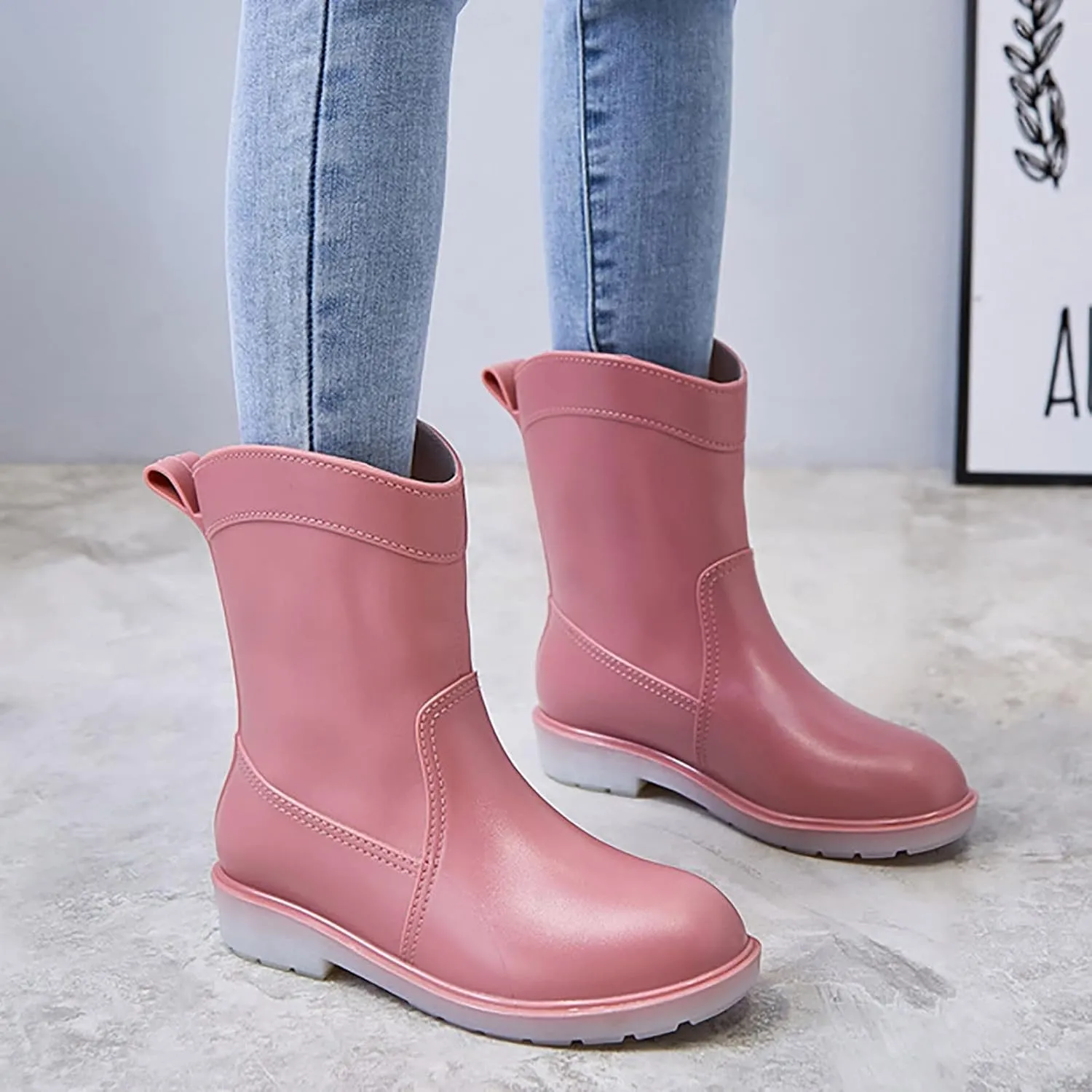 BORAMAX Tall rain Boots for Women and Waterproof Garden Shoes, Anti-Slipping Rainboots for Ladies Stylish Light Car Wash Footwear for Lawn Care, Gardening
