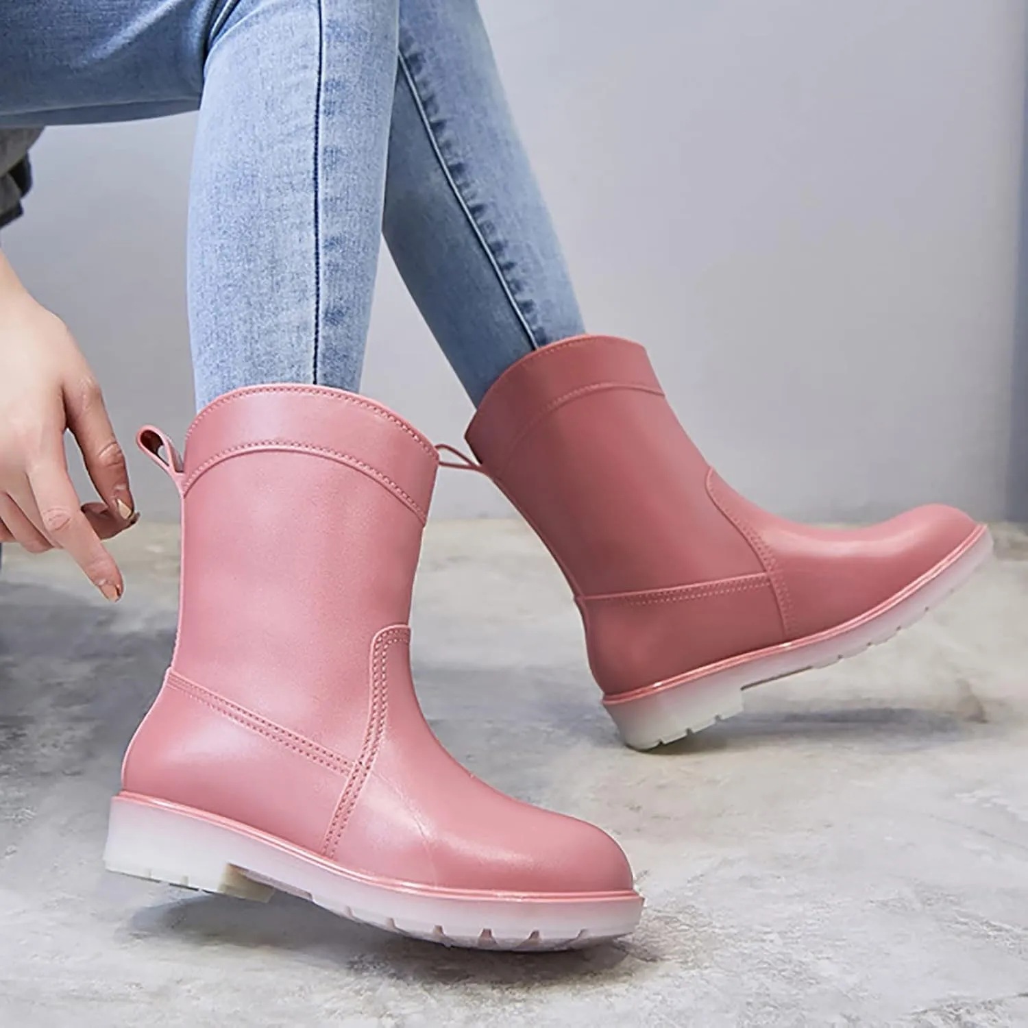 BORAMAX Tall rain Boots for Women and Waterproof Garden Shoes, Anti-Slipping Rainboots for Ladies Stylish Light Car Wash Footwear for Lawn Care, Gardening