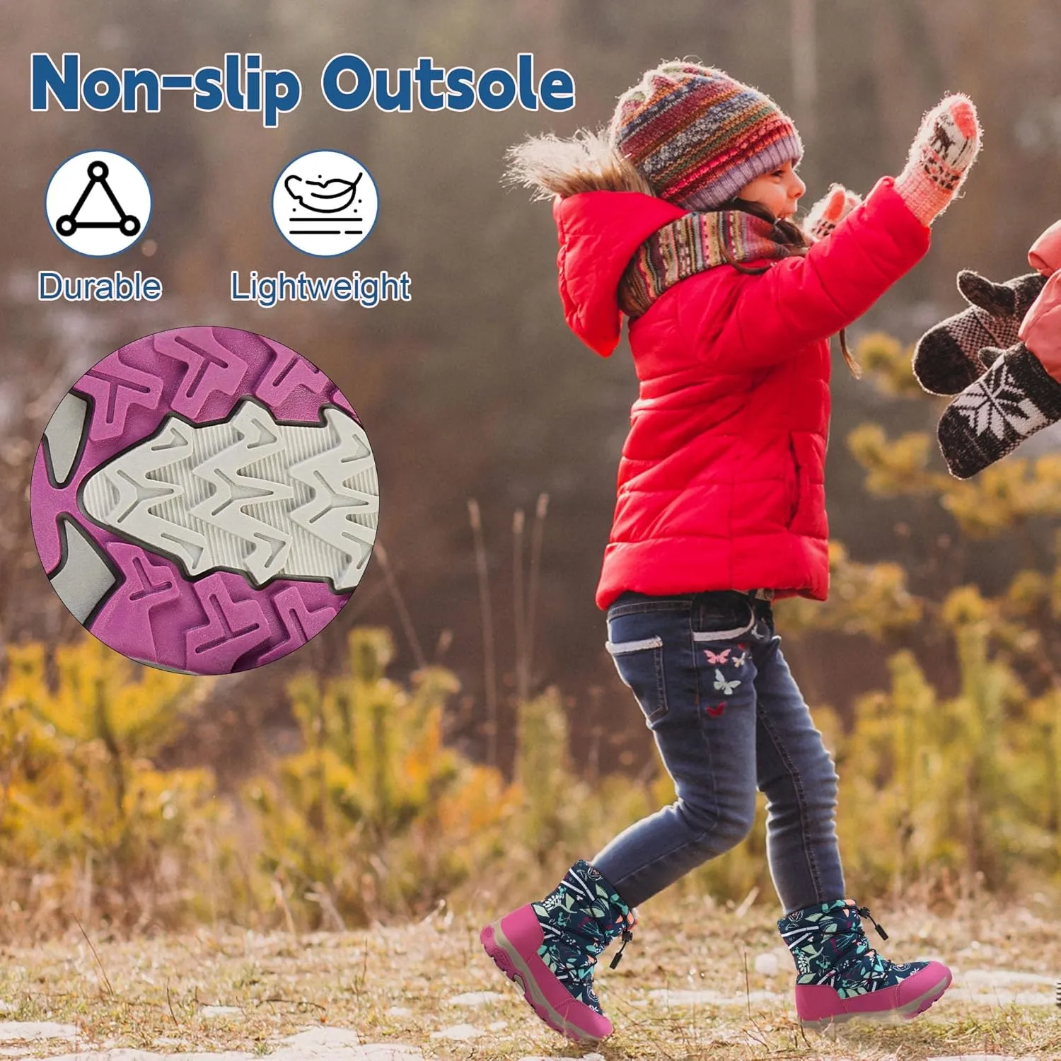 Boys Girls Snow Boots Waterproof Slip Resistant Outdoor Winter Shoes for Toddler Little Kids