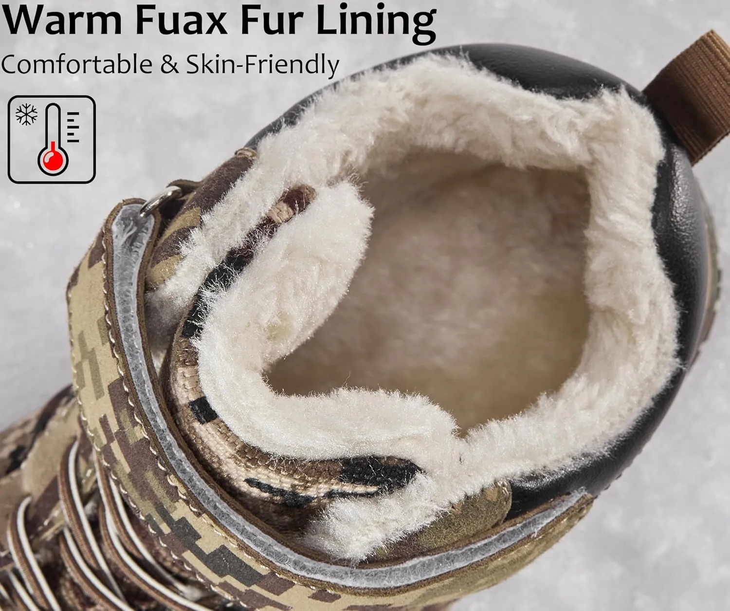 Boys Winter Boots Camouflage Snow Warm Faux Fur Lined Water-Resistant Shoes (Little Kid/Big Kid)