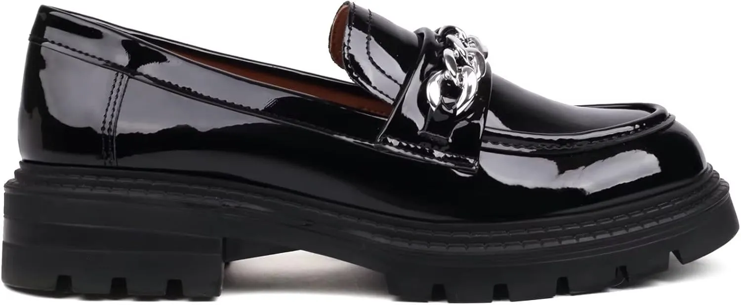 British Style Women's Fashion Loafers, Patent Leather Tassel Loafers, Black Thick-Soled Loafers, Slip-on Thick-Soled Loafers, Simple Casual Flat Shoes, Plus Size Shoes.