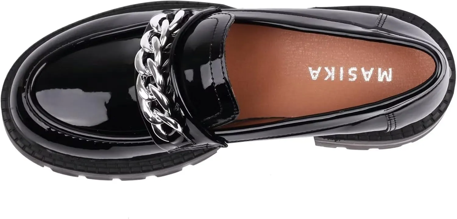 British Style Women's Fashion Loafers, Patent Leather Tassel Loafers, Black Thick-Soled Loafers, Slip-on Thick-Soled Loafers, Simple Casual Flat Shoes, Plus Size Shoes.