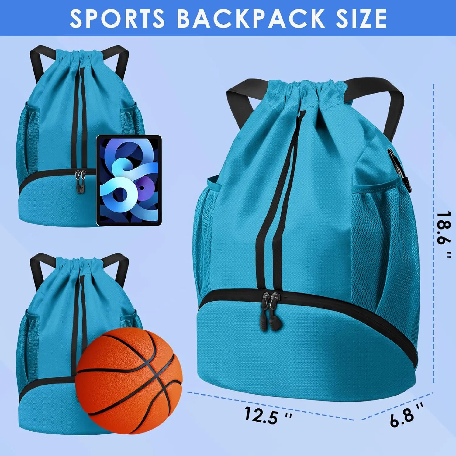 BROTOU Soccer Bags, Football Backpack, Volleyball Bag, Drawstring Soccer Backpack with Ball and Shoe Compartment