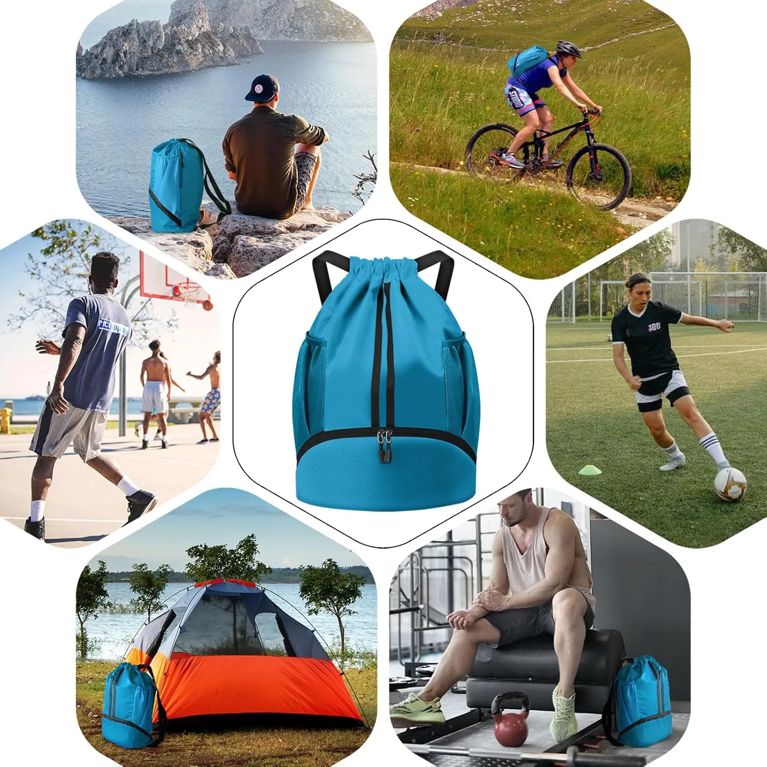 BROTOU Soccer Bags, Football Backpack, Volleyball Bag, Drawstring Soccer Backpack with Ball and Shoe Compartment