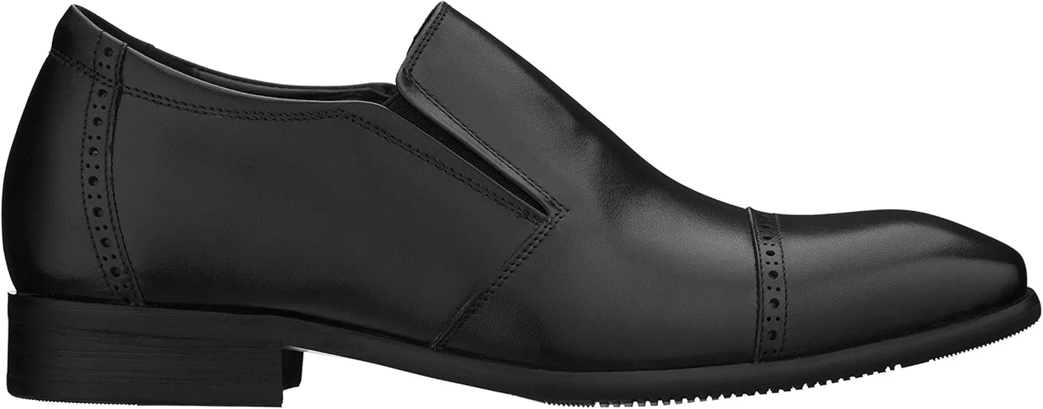 CALTO Men's Invisible Height Increasing Elevator Shoes - Black Leather Slip-on Formal Dress Loafers- 2.4 Inches Taller - Y6115 - Size 11.5 D(M) US
