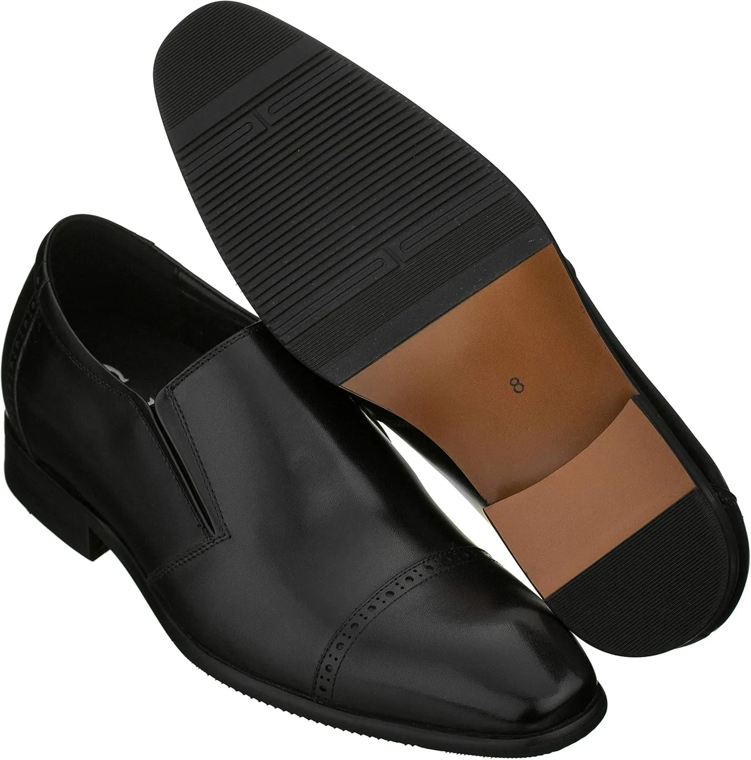 CALTO Men's Invisible Height Increasing Elevator Shoes - Black Leather Slip-on Formal Dress Loafers- 2.4 Inches Taller - Y6115 - Size 11.5 D(M) US