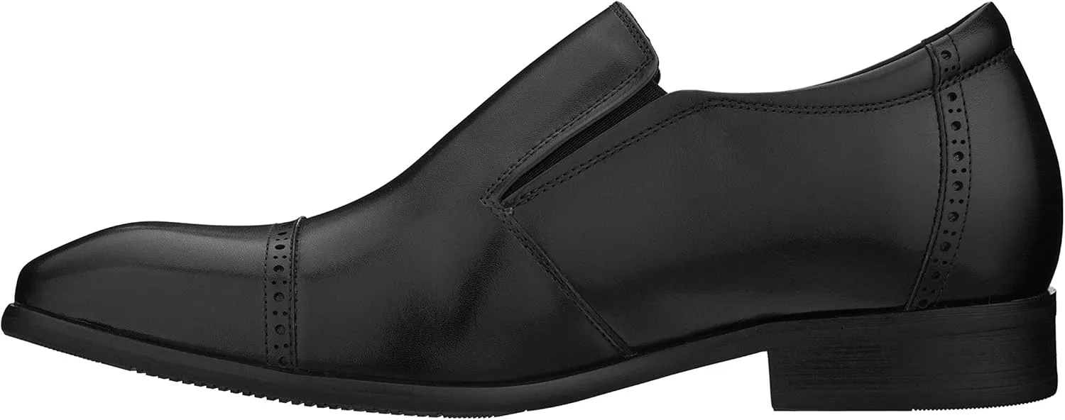 CALTO Men's Invisible Height Increasing Elevator Shoes - Black Leather Slip-on Formal Dress Loafers- 2.4 Inches Taller - Y6115 - Size 11.5 D(M) US