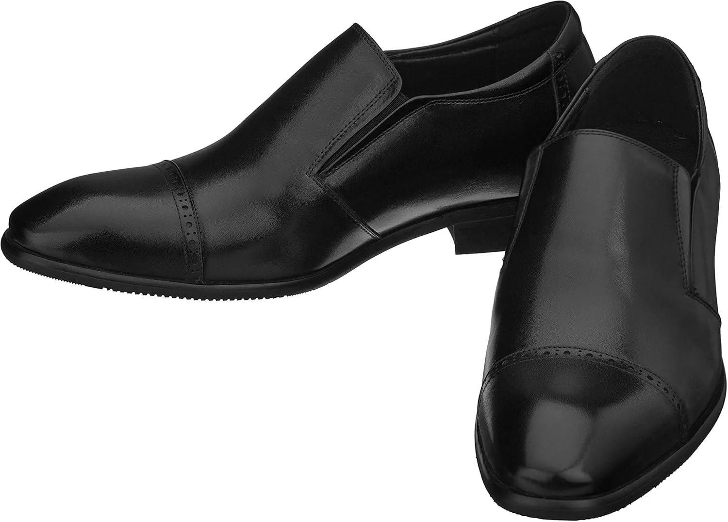CALTO Men's Invisible Height Increasing Elevator Shoes - Black Leather Slip-on Formal Dress Loafers- 2.4 Inches Taller - Y6115 - Size 11.5 D(M) US