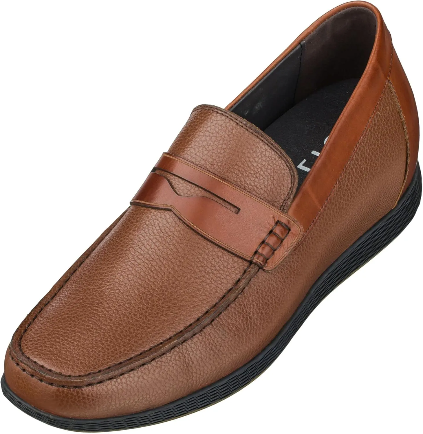CALTO Men's Invisible Height Increasing Elevator Shoes - Dark Brown Premium Leather Slip-on Lightweight Casual Loafers - 2.4 Inches Taller - S1092 - Size 11 D(M) US