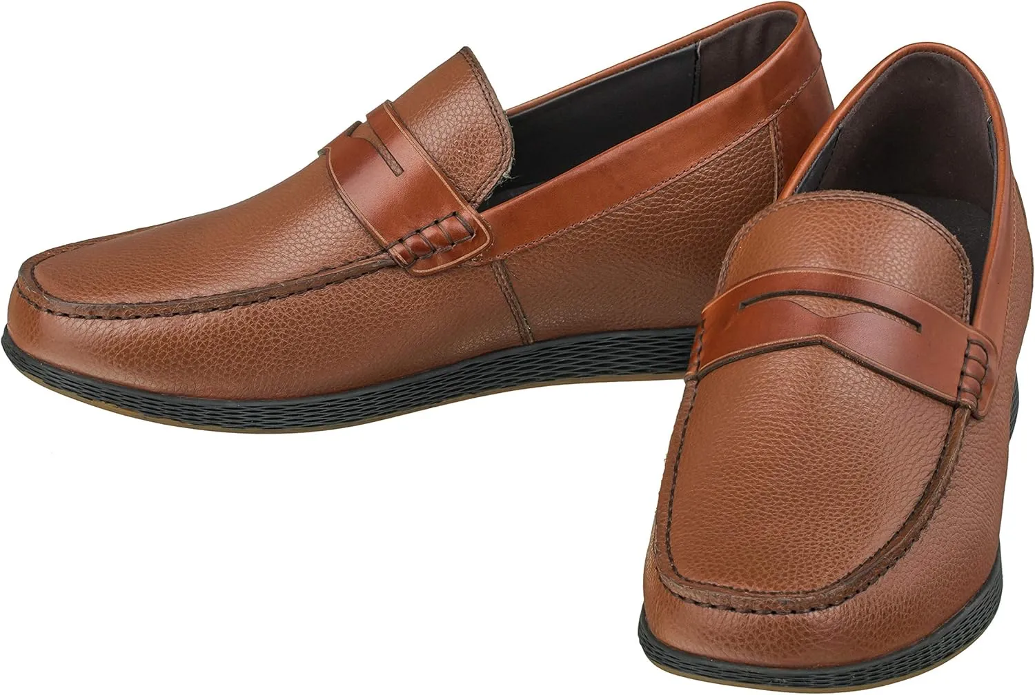CALTO Men's Invisible Height Increasing Elevator Shoes - Dark Brown Premium Leather Slip-on Lightweight Casual Loafers - 2.4 Inches Taller - S1092 - Size 11 D(M) US