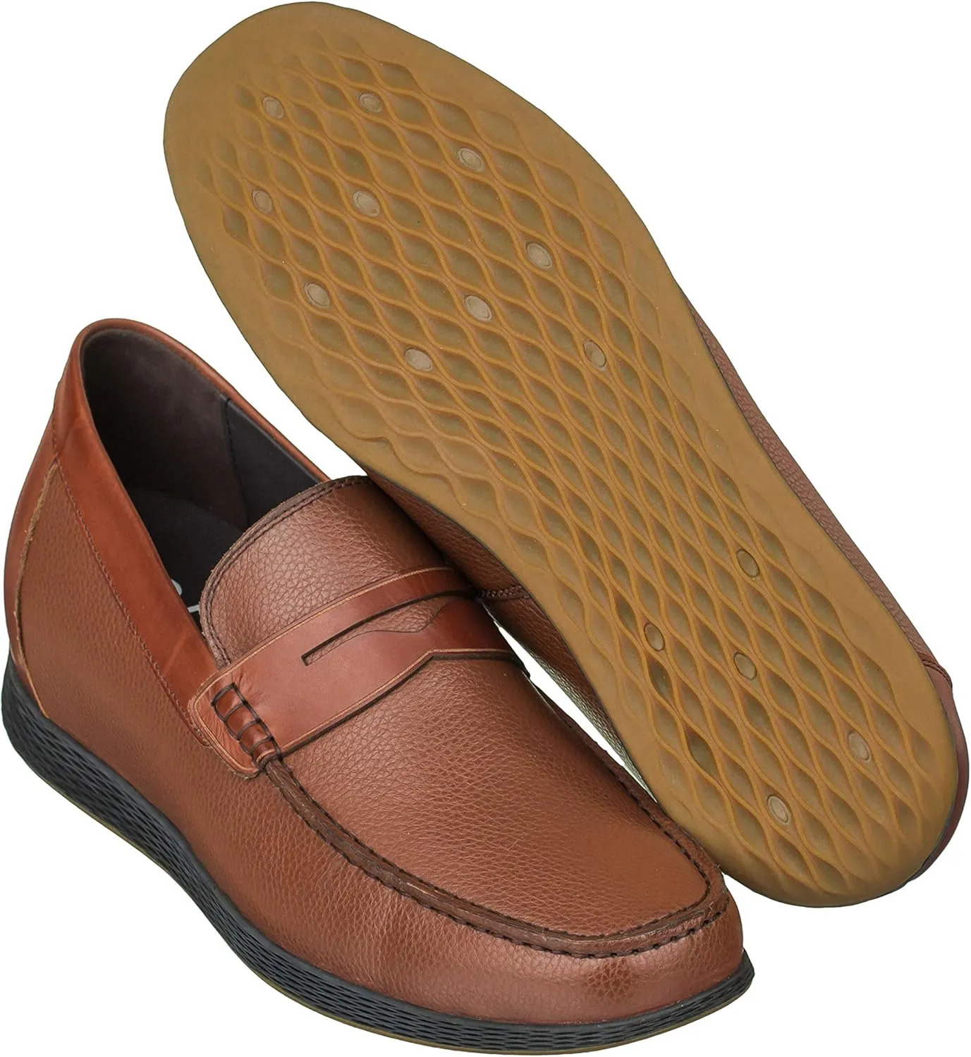 CALTO Men's Invisible Height Increasing Elevator Shoes - Dark Brown Premium Leather Slip-on Lightweight Casual Loafers - 2.4 Inches Taller - S1092 - Size 11 D(M) US