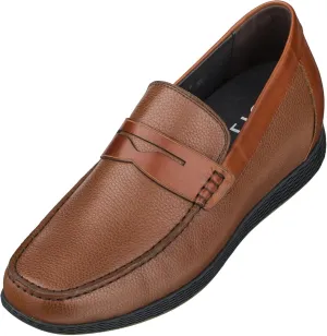 CALTO Men's Invisible Height Increasing Elevator Shoes - Dark Brown Premium Leather Slip-on Lightweight Casual Loafers - 2.4 Inches Taller - S1092 - Size 11 D(M) US