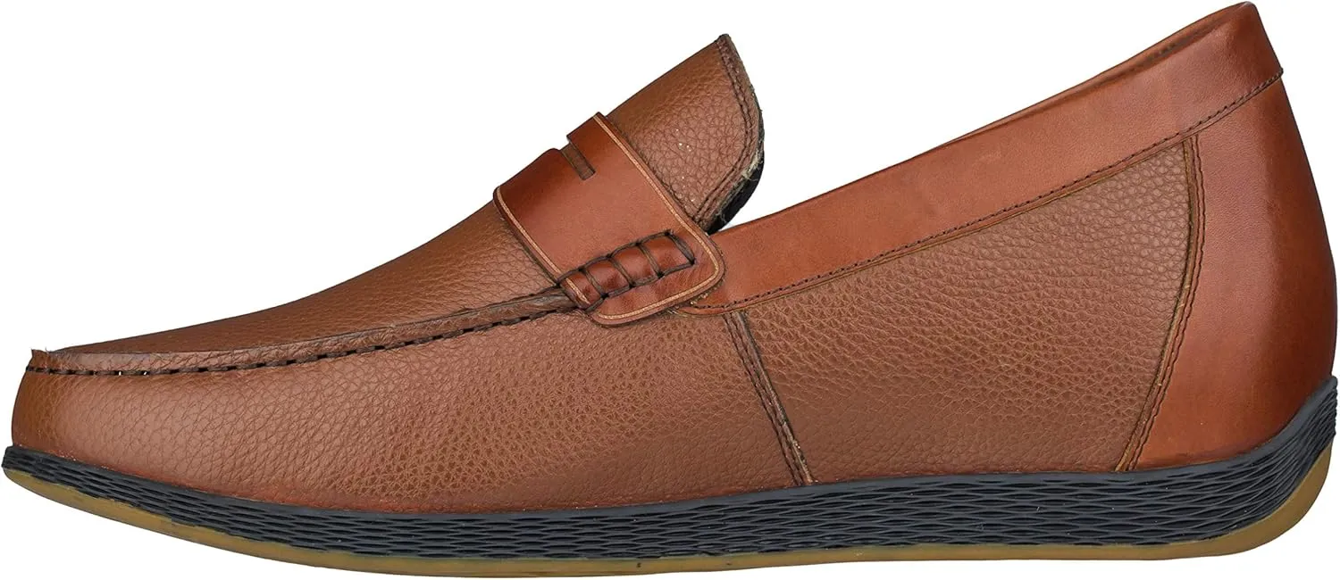 CALTO Men's Invisible Height Increasing Elevator Shoes - Dark Brown Premium Leather Slip-on Lightweight Casual Loafers - 2.4 Inches Taller - S1092 - Size 11 D(M) US