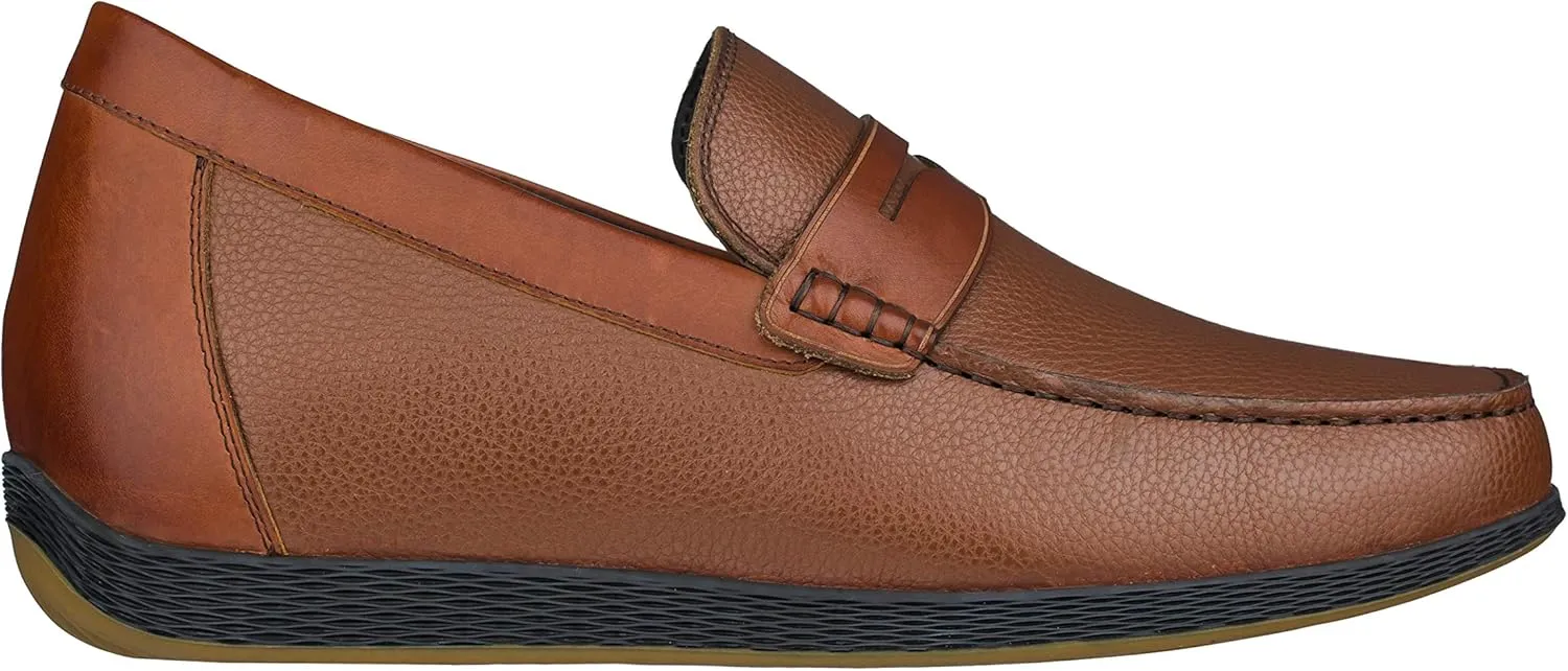 CALTO Men's Invisible Height Increasing Elevator Shoes - Dark Brown Premium Leather Slip-on Lightweight Casual Loafers - 2.4 Inches Taller - S1092 - Size 11 D(M) US