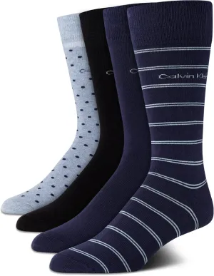 Calvin Klein Men's Dress Socks - 4 Pack Soft Comfort Cotton Blend Stay Up Cuff Crew Socks - Dress Socks for Men (7-12)