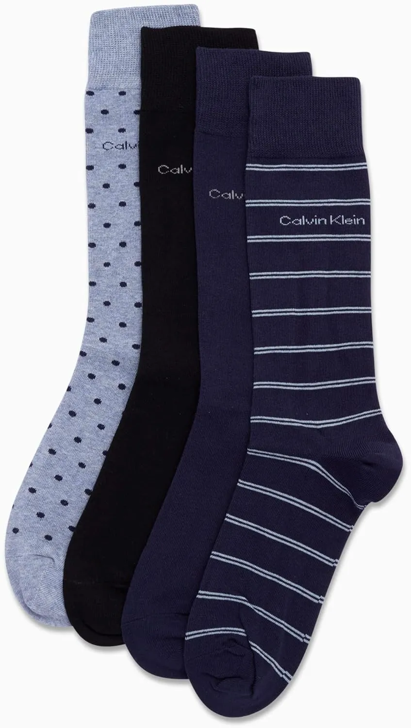 Calvin Klein Men's Dress Socks - 4 Pack Soft Comfort Cotton Blend Stay Up Cuff Crew Socks - Dress Socks for Men (7-12)