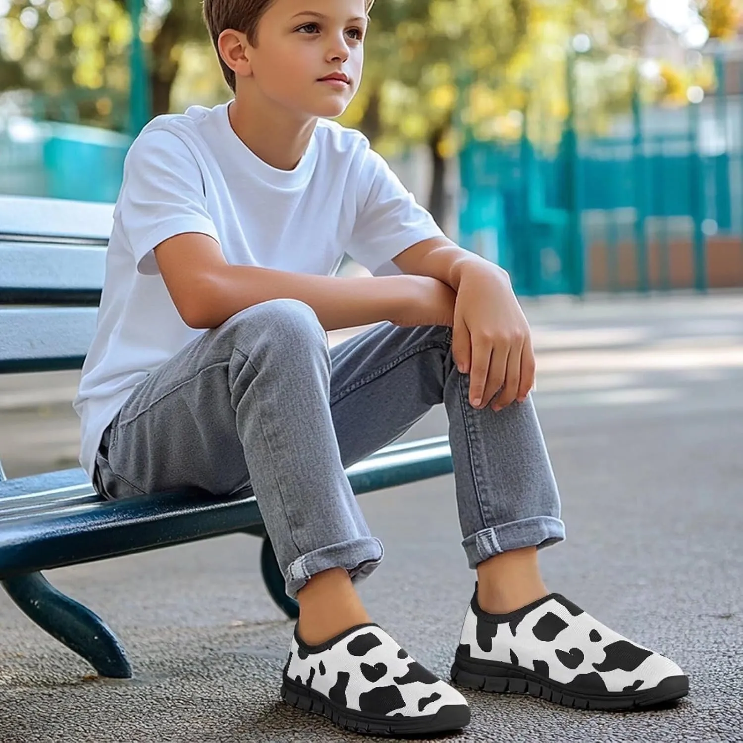 Children's Tennis Shoes,Boys Girls Slip On Flats Sneakers Non-Slip Stain-Resistant Black Sole Running Shoes