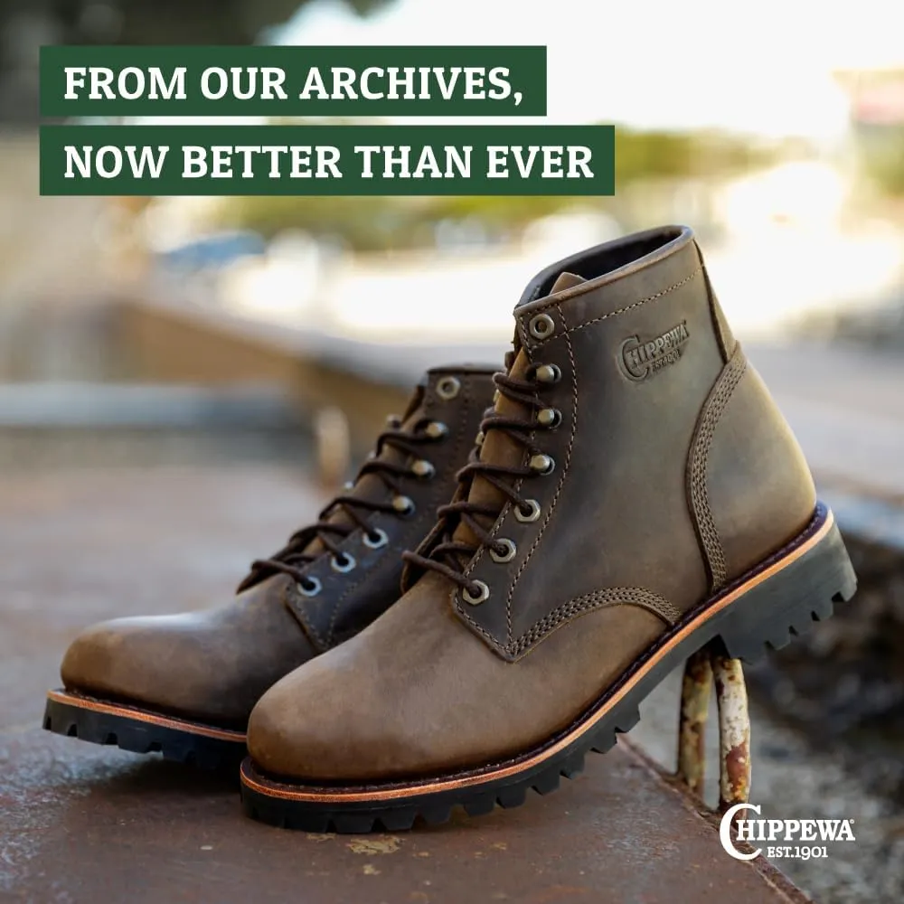 Chippewa Men's 6" Classic 2.0 Soft Toe Unlined Lace Up Work Boots - Durable, Full-Grain Leather Work Boots for Men