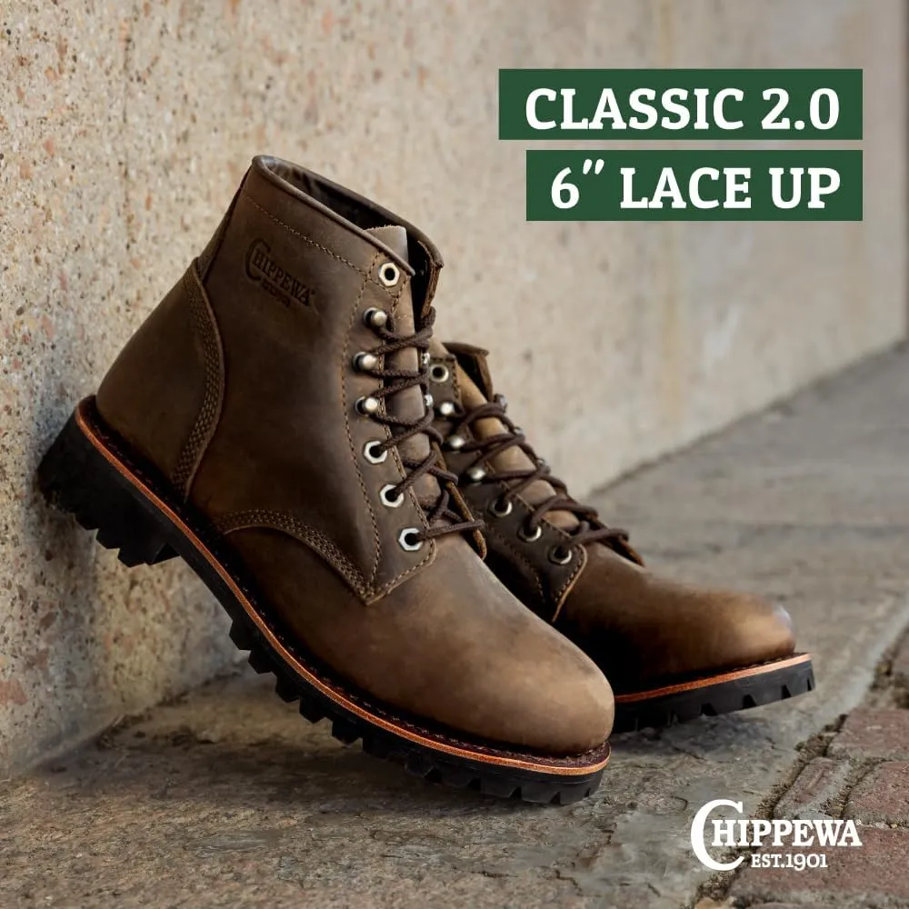 Chippewa Men's 6" Classic 2.0 Soft Toe Unlined Lace Up Work Boots - Durable, Full-Grain Leather Work Boots for Men