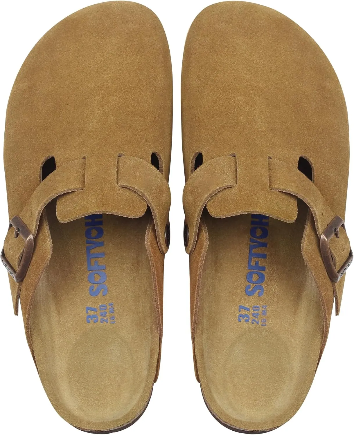 Clogs for Women Men, Mules with Arch Support and Adjustable Buckle, Suede Leather Cork Footbed Potato Shoes