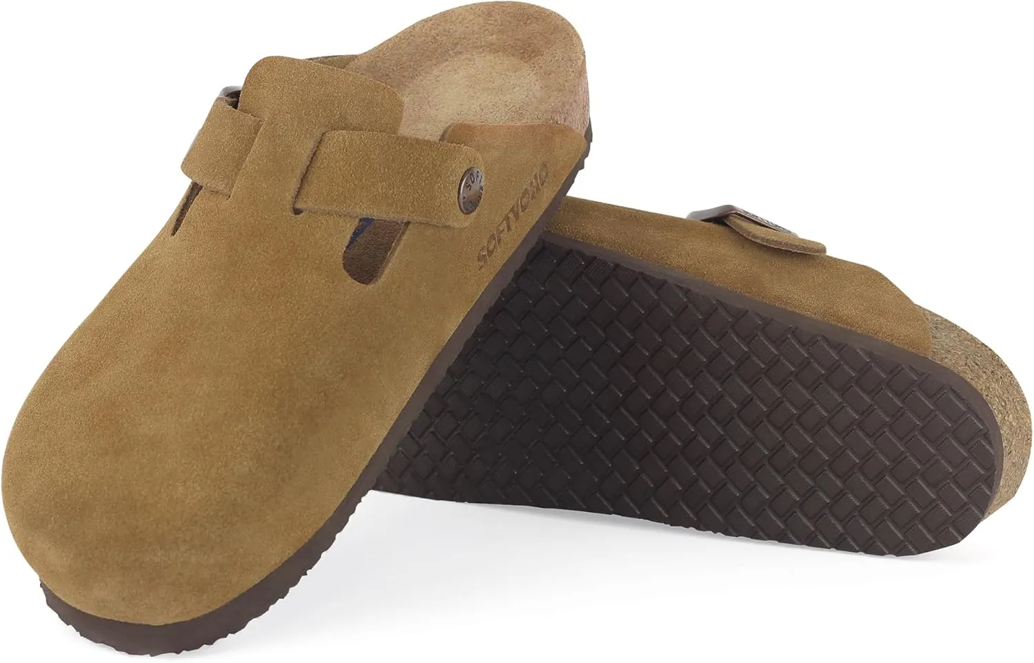 Clogs for Women Men, Mules with Arch Support and Adjustable Buckle, Suede Leather Cork Footbed Potato Shoes