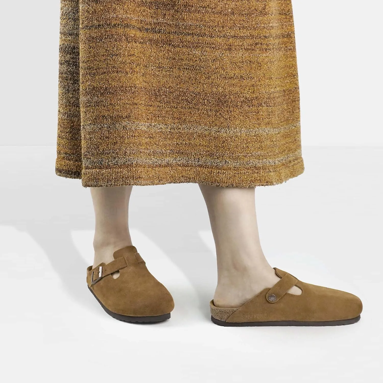 Clogs for Women Men, Mules with Arch Support and Adjustable Buckle, Suede Leather Cork Footbed Potato Shoes