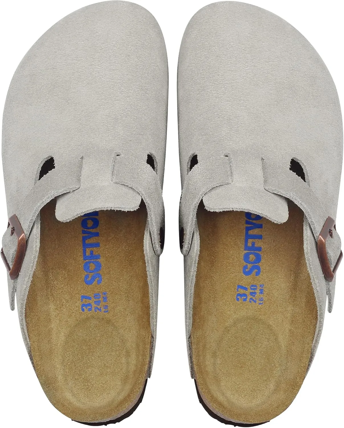 Clogs for Women Men, Mules with Arch Support and Adjustable Buckle, Suede Leather Cork Footbed Potato Shoes