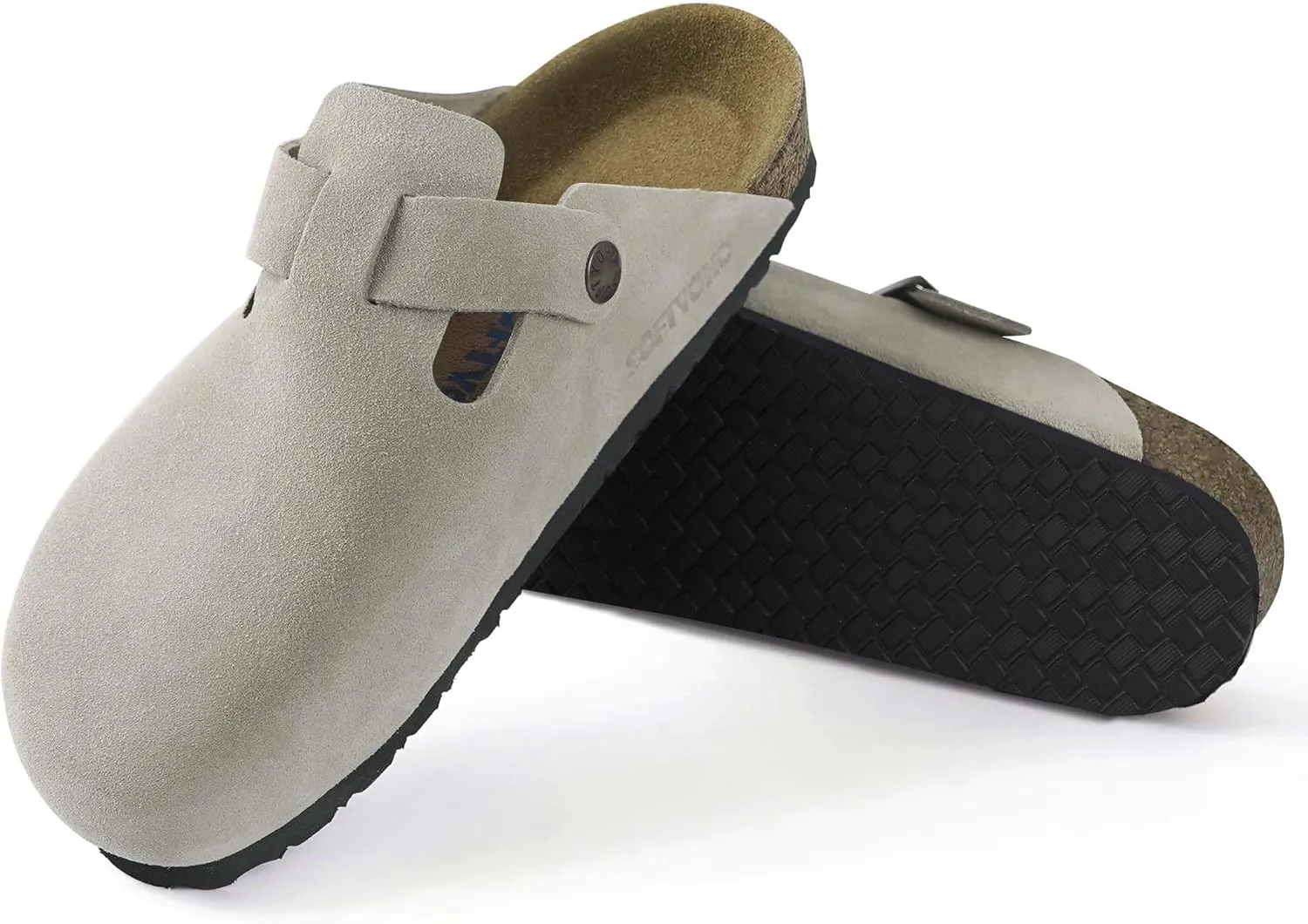 Clogs for Women Men, Mules with Arch Support and Adjustable Buckle, Suede Leather Cork Footbed Potato Shoes