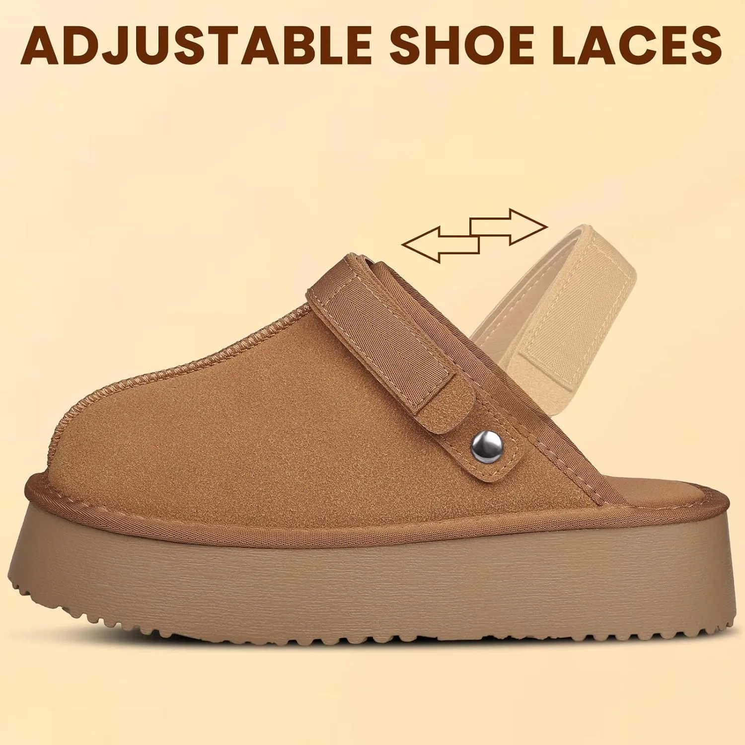 Clogs for Women Platform Suede Women's Mules & Clogs Platform Slippers Adjustable Laces Slip-On Indoor and Outdoor