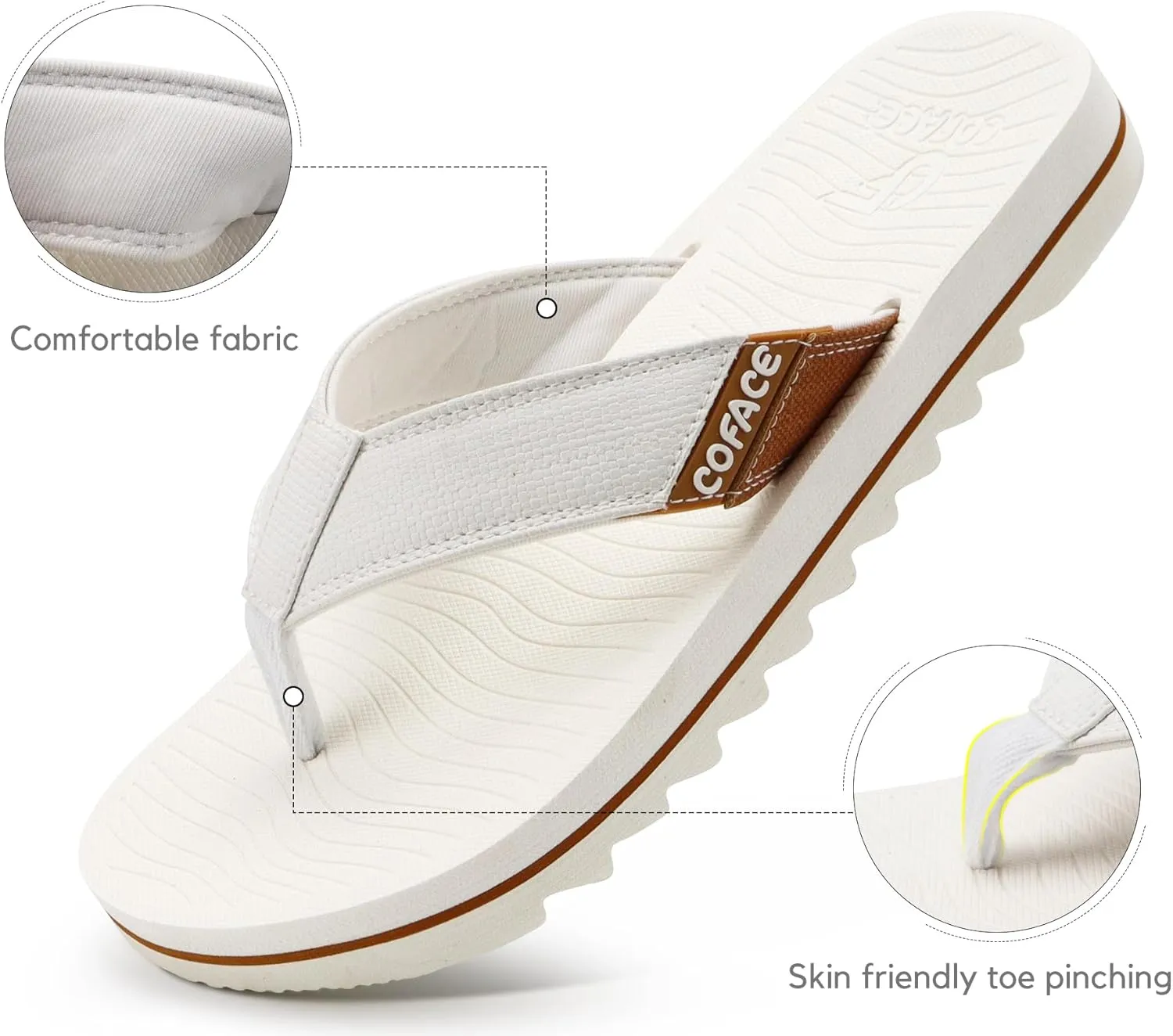 COFACE Flip Flops for Men with Arch Support Mens Sport Beach Thong-Sandals Outdoor 2025 Summer Leather Sandal for Man