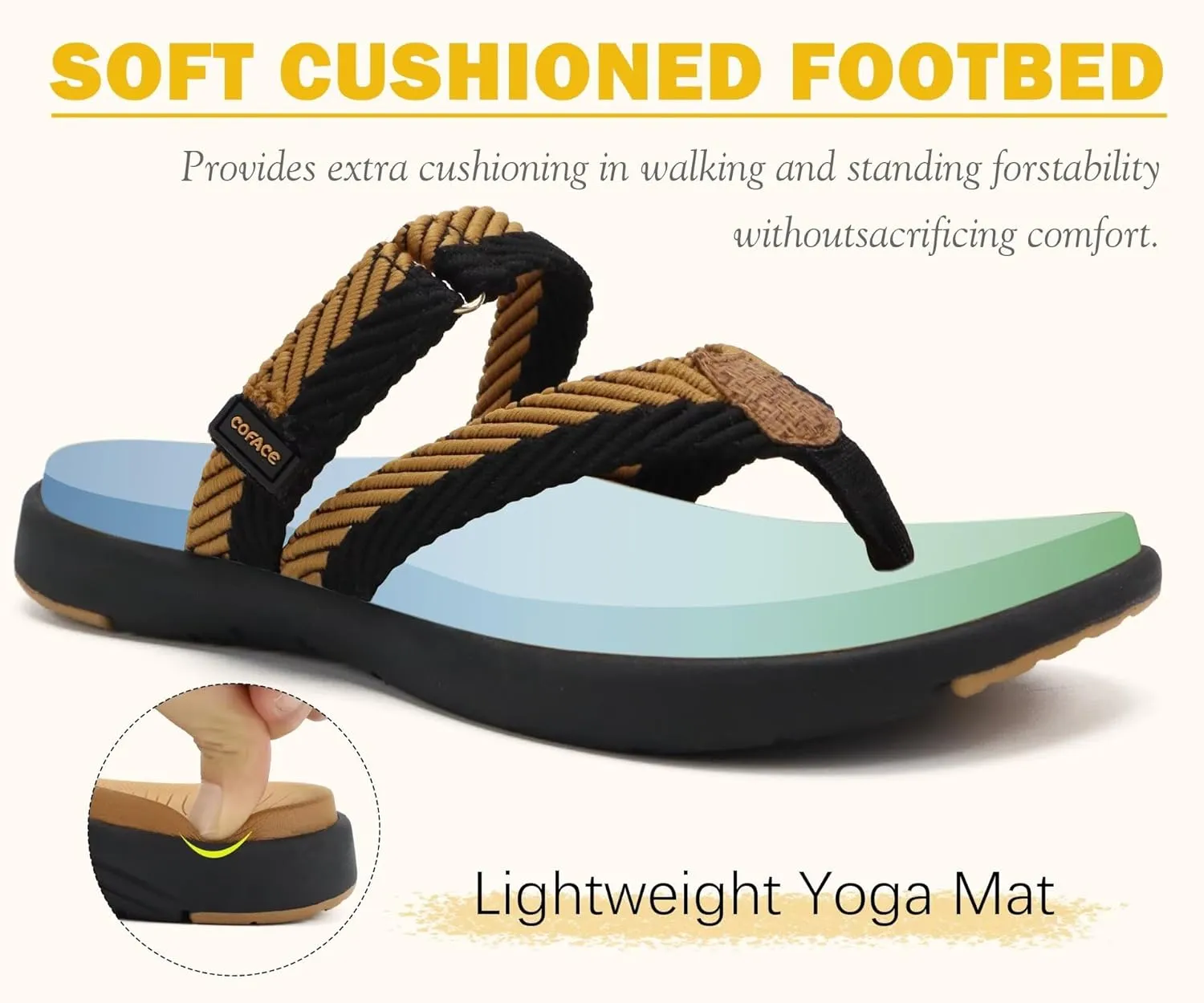COFACE Womens Trendy Orthotic Flip Flops Lightweight Yoga Mat Thick Cushion Walking Thong Sandals Adjustable Slip On Slippers With Comfortable Plantar Fasciitis Arch Support