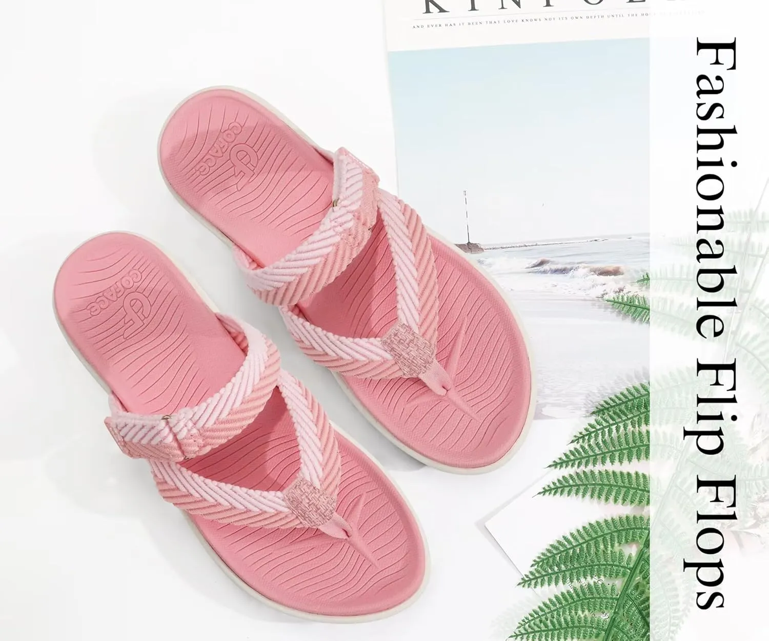 COFACE Womens Trendy Orthotic Flip Flops Lightweight Yoga Mat Thick Cushion Walking Thong Sandals Adjustable Slip On Slippers With Comfortable Plantar Fasciitis Arch Support