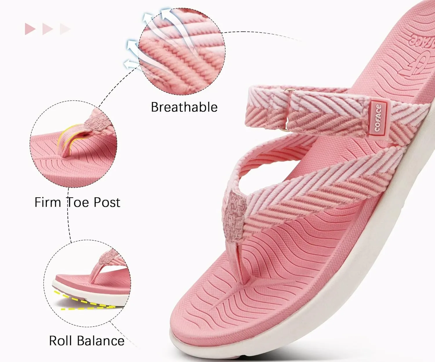 COFACE Womens Trendy Orthotic Flip Flops Lightweight Yoga Mat Thick Cushion Walking Thong Sandals Adjustable Slip On Slippers With Comfortable Plantar Fasciitis Arch Support