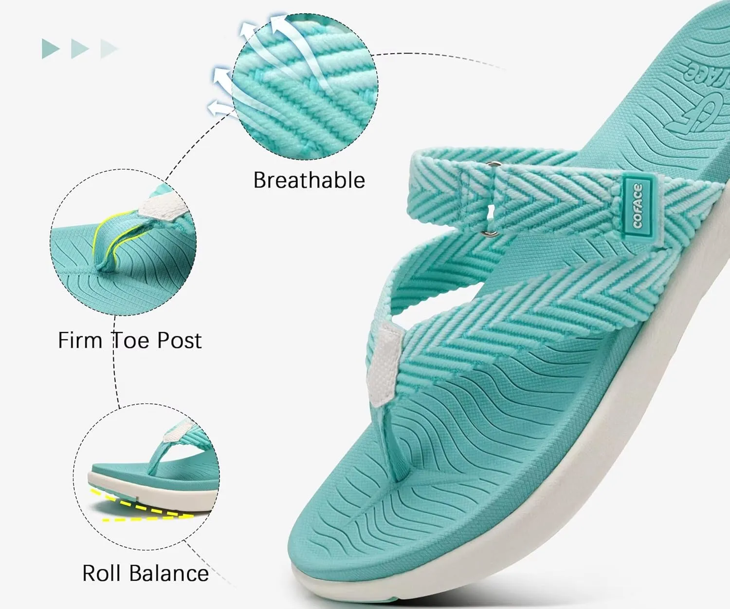 COFACE Womens Trendy Orthotic Flip Flops Lightweight Yoga Mat Thick Cushion Walking Thong Sandals Adjustable Slip On Slippers With Comfortable Plantar Fasciitis Arch Support