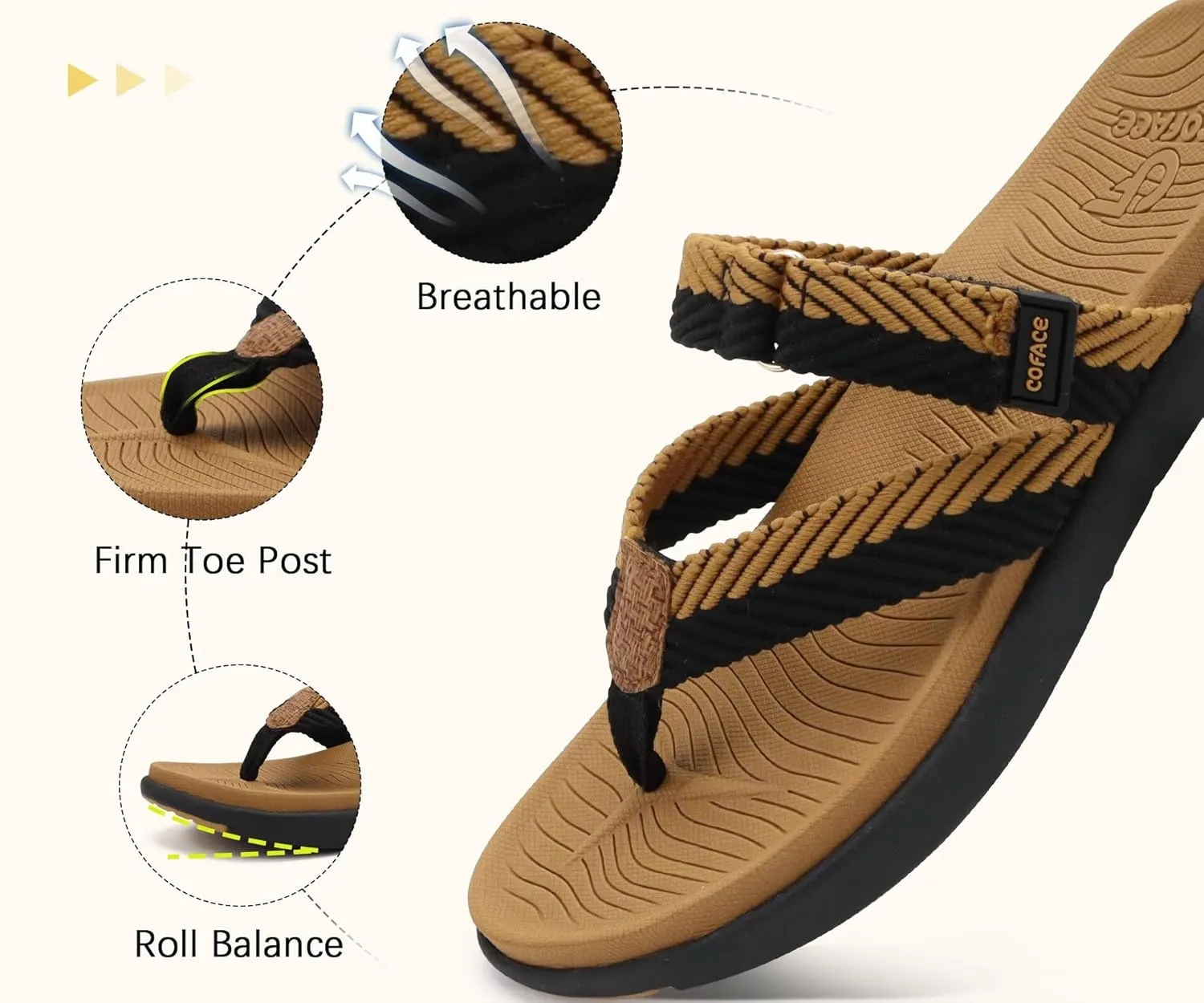 COFACE Womens Trendy Orthotic Flip Flops Lightweight Yoga Mat Thick Cushion Walking Thong Sandals Adjustable Slip On Slippers With Comfortable Plantar Fasciitis Arch Support