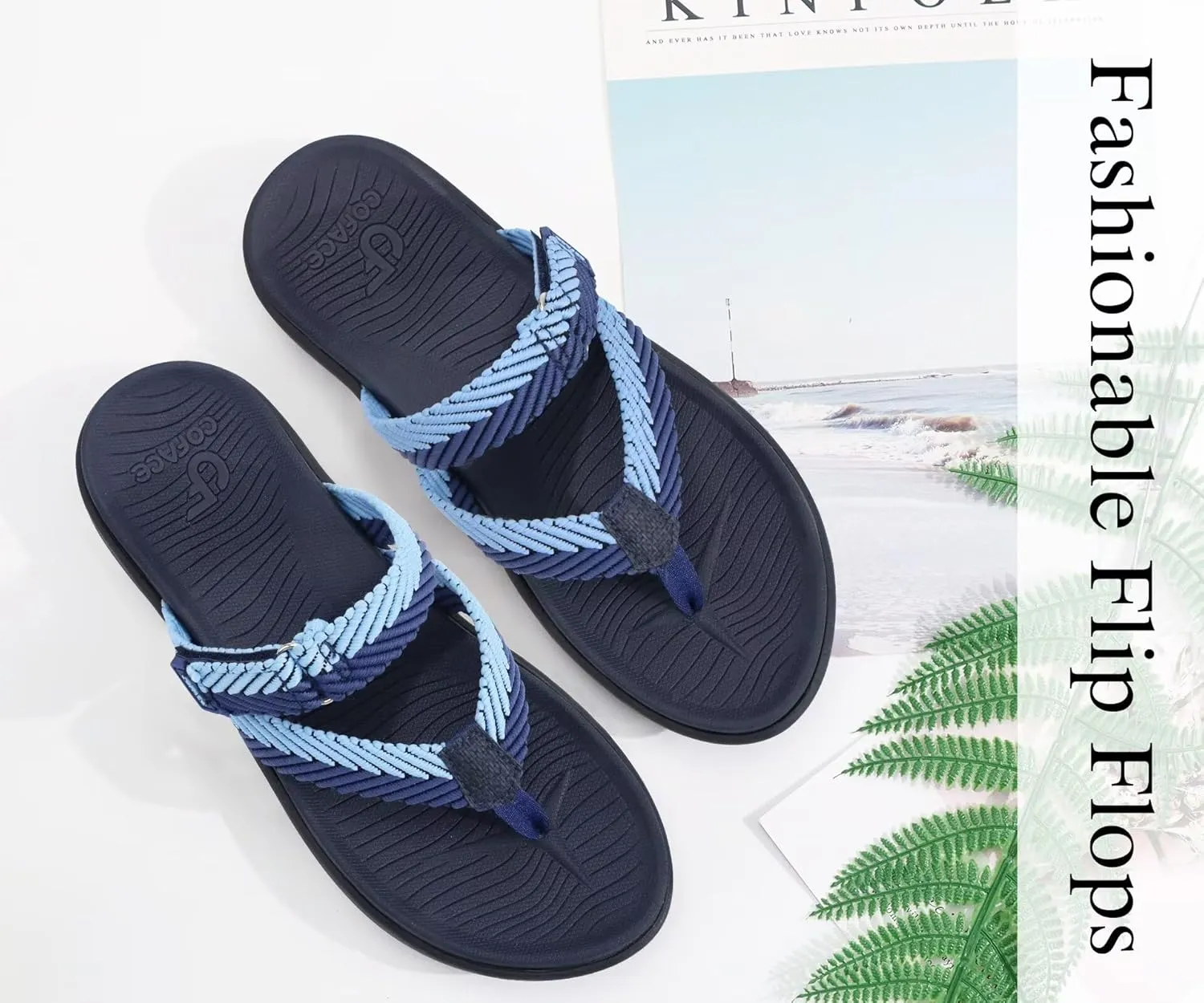 COFACE Womens Trendy Orthotic Flip Flops Lightweight Yoga Mat Thick Cushion Walking Thong Sandals Adjustable Slip On Slippers With Comfortable Plantar Fasciitis Arch Support